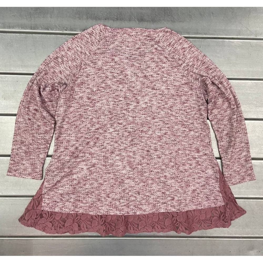 One‎ World Blouse Top Womens 2X Mauve Knitted Shirt Eyelet Trim - Picture 8 of 8